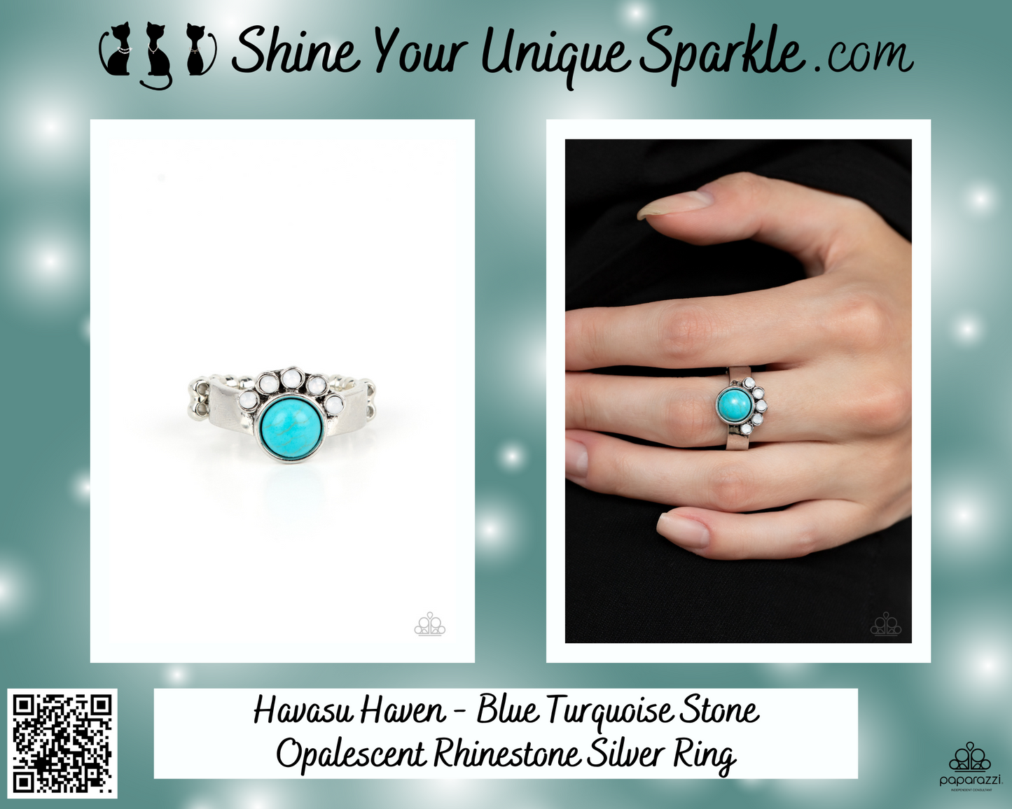 Havasu Haven - Blue Turquoise Stone Opalescent Rhinestone Silver Ring