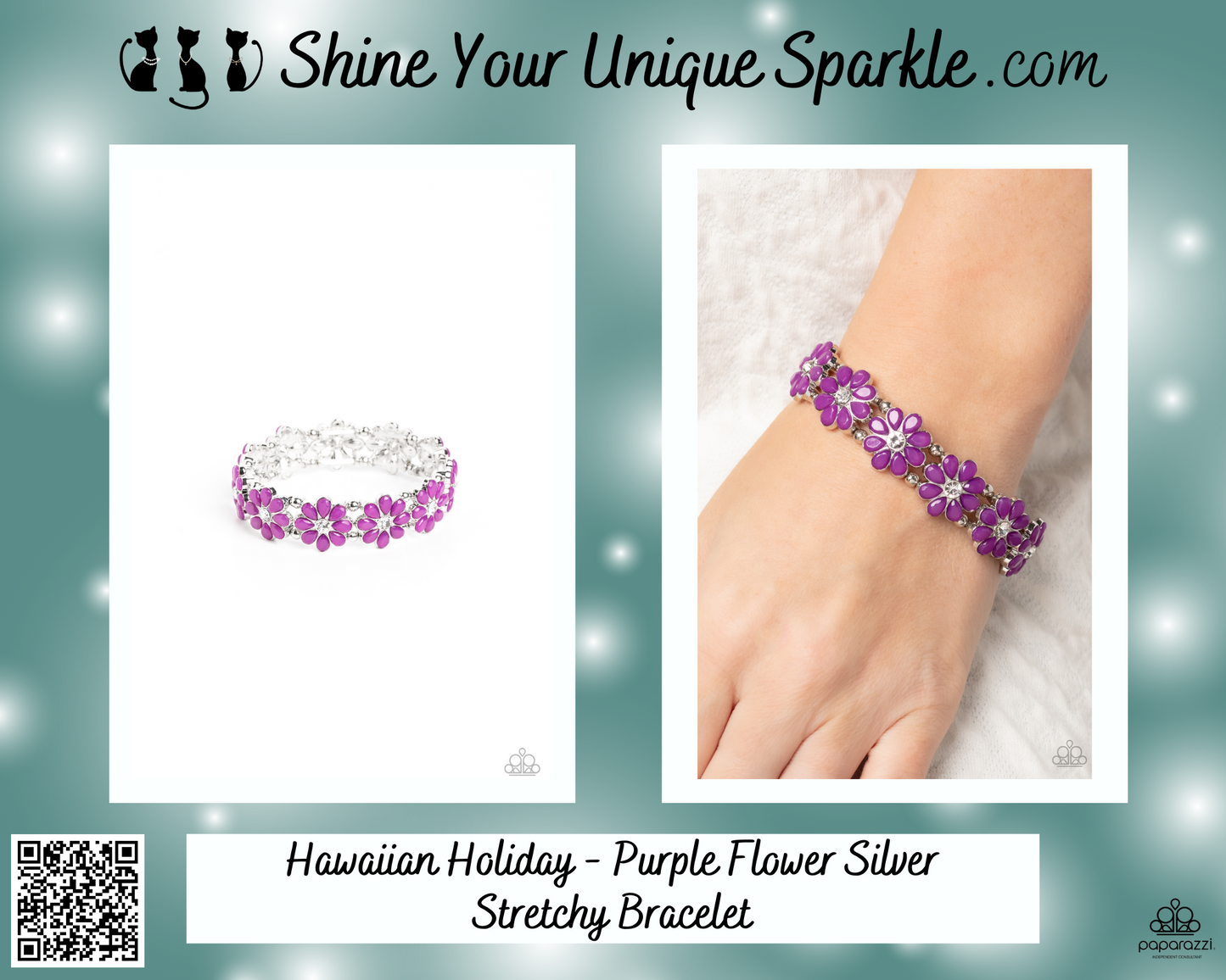 Hawaiian Holiday - Purple Flower Silver Stretchy Bracelet