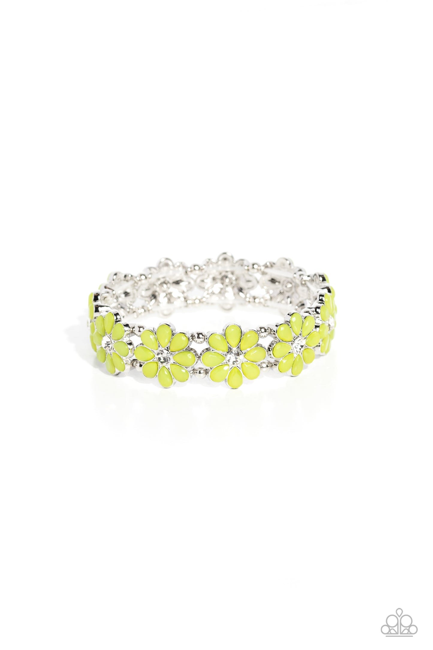 Hawaiian Holiday - Green Flower Silver Stretchy Bracelet