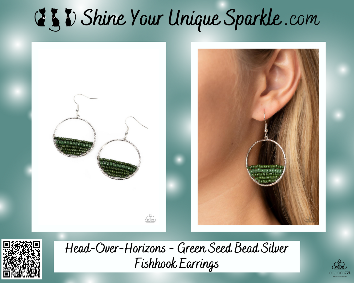 Head-Over-Horizons - Green Seed Bead Silver Fishhook Earrings