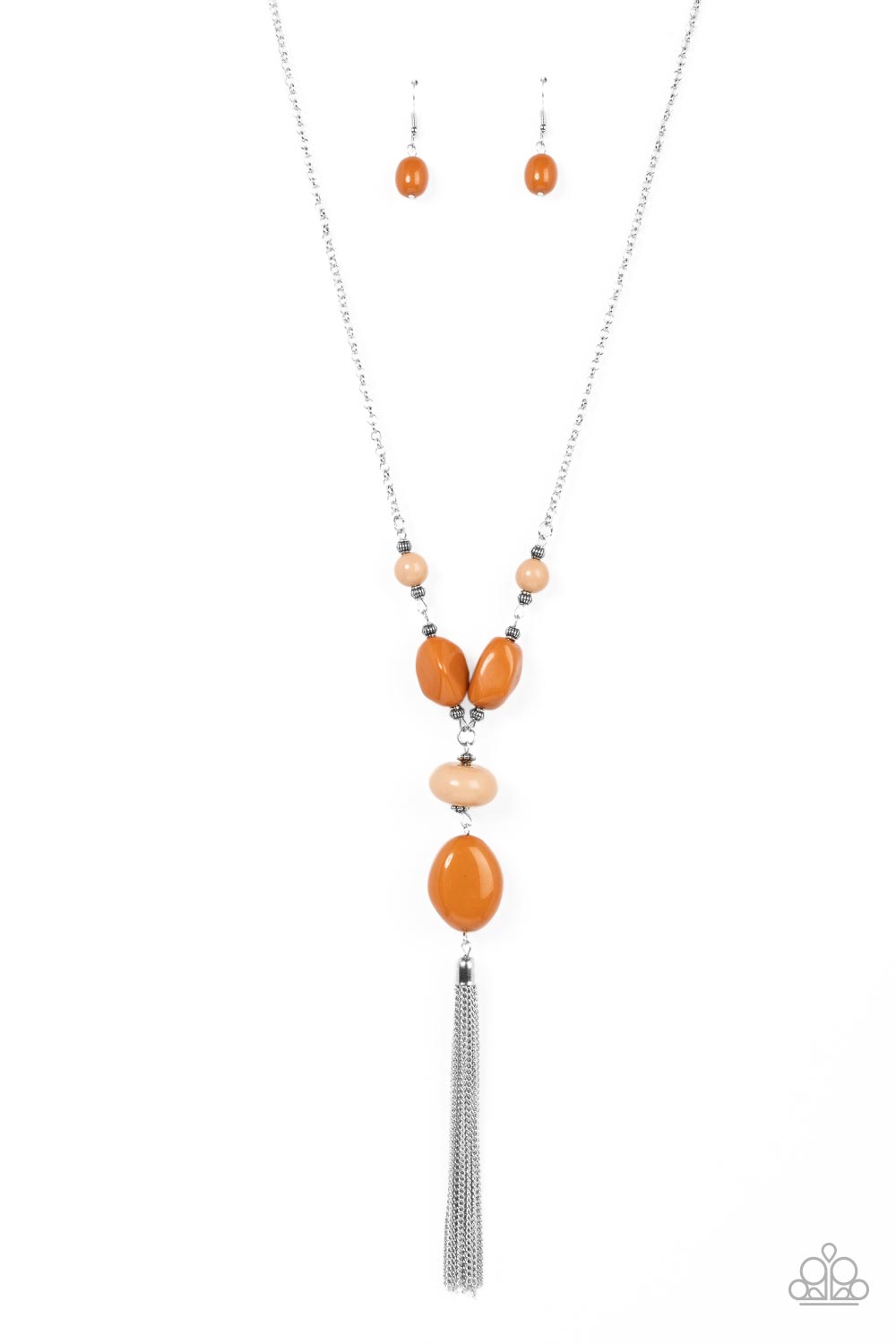 Heavenly Harmony - Brown Bead Silver Fringe Long Necklace