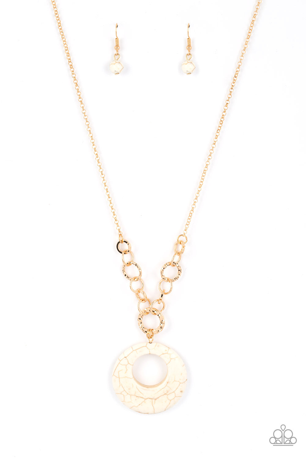 Hidden Dune - White Stone Circle Gold Long Necklace