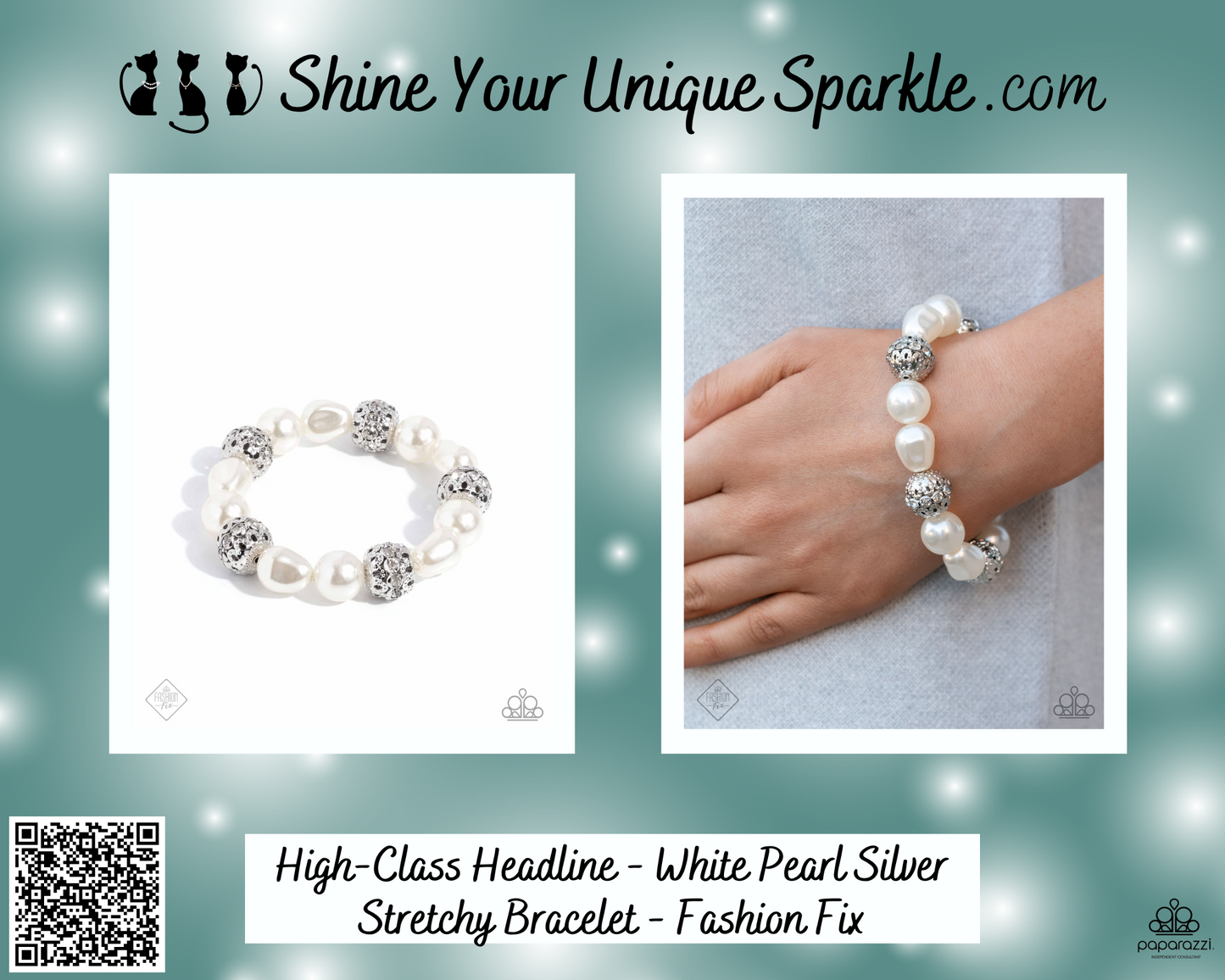 High-Class Headline - White Pearl Silver Stretchy Bracelet - Fashion Fix