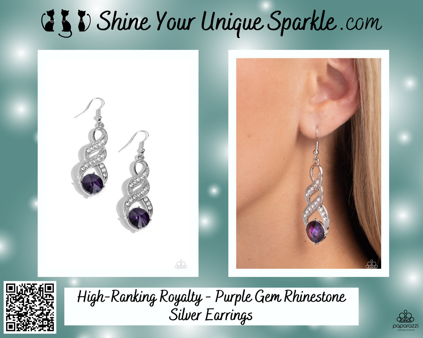 High-Ranking Royalty - Purple Gem With White Rhinestone Silver Earrings