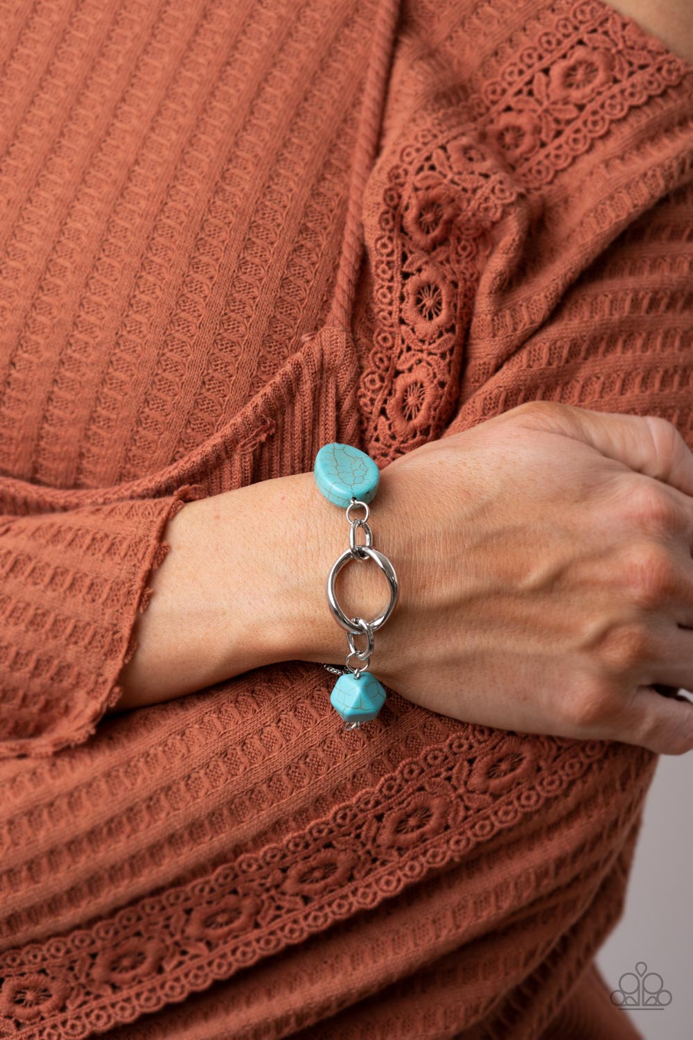 PERFECT MATCH / SET: Sonoran Solo - Blue Turquoise Crackle Bead Silver Short Necklace AND Hola, SONORA - Blue Turquoise Crackle Bead Stone Silver Clasp Bracelet