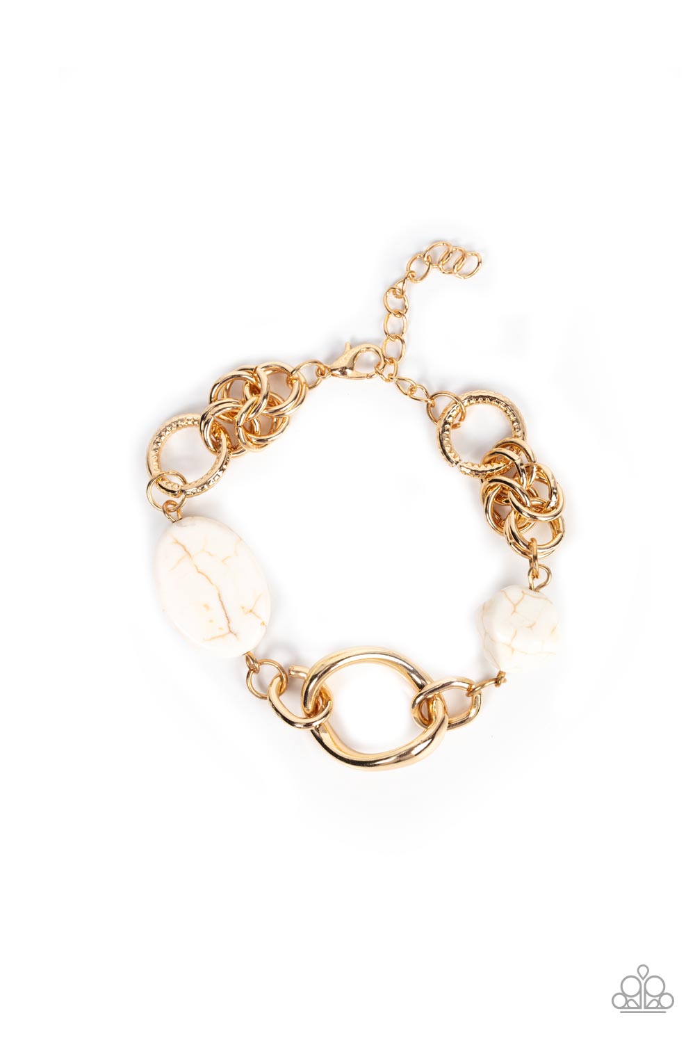 PERFECT MATCH / SET: Sonoran Solo - White Crackle Stone Bead Gold Short Necklace AND Hola, SONORA - White Crackle Stone Bead Gold Clasp Bracelet