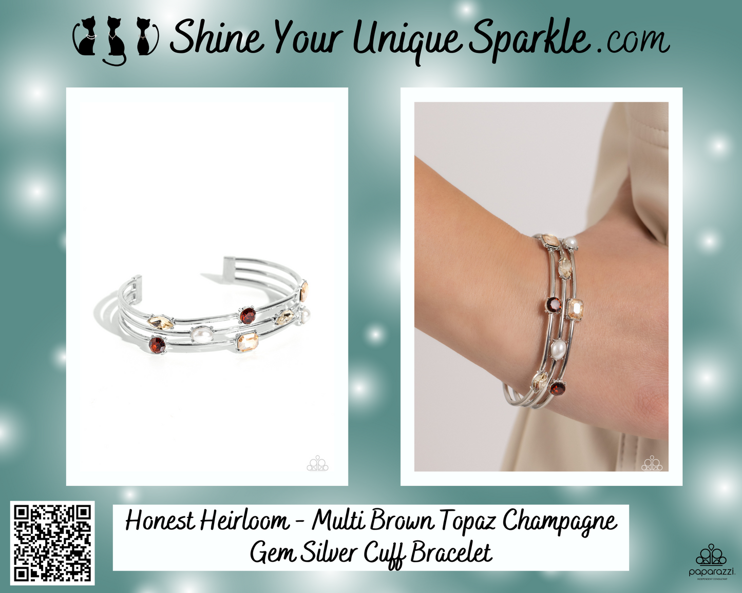 Honest Heirloom - Multi Brown Topaz Champagne Gem Silver Cuff Bracelet