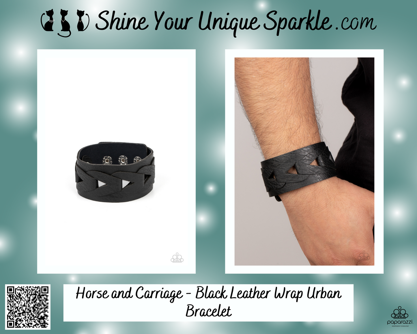 Horse and Carriage - Black Leather Wrap Urban Bracelet