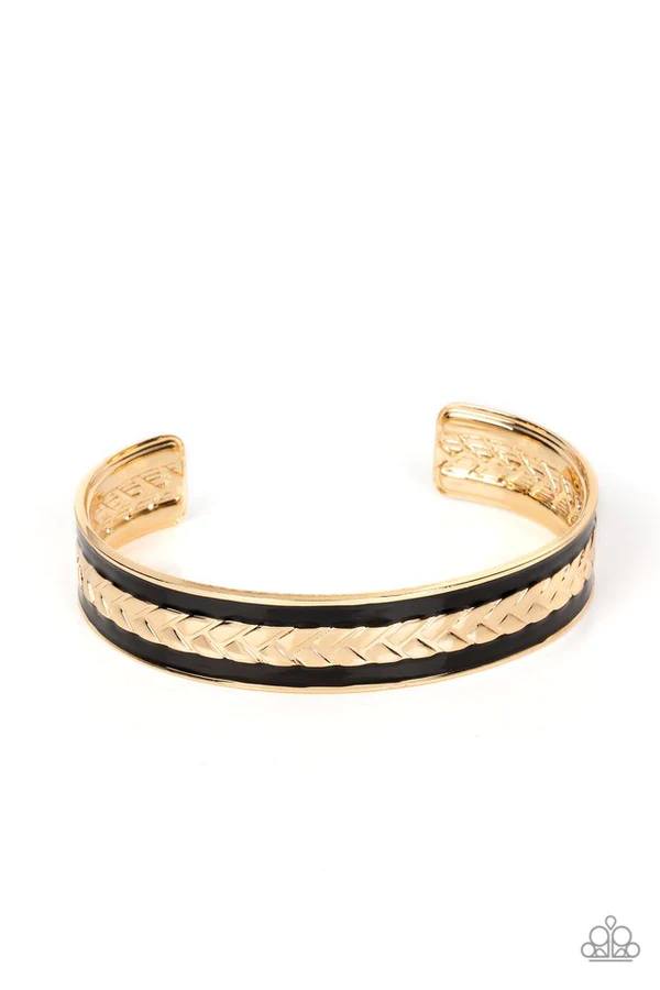 Hot on the TRAILBLAZER - Gold and Black Chevron Urban Cuff Bracelet