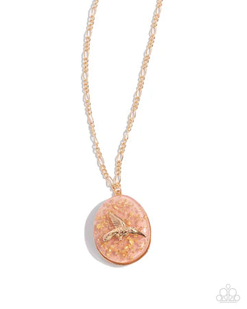 Hummingbird Haute - Pink Fleck Gold Pendant Medium-Length Necklace