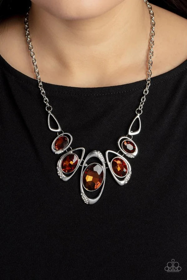 Hypnotic Twinkle - Brown Gem Silver Short Necklace