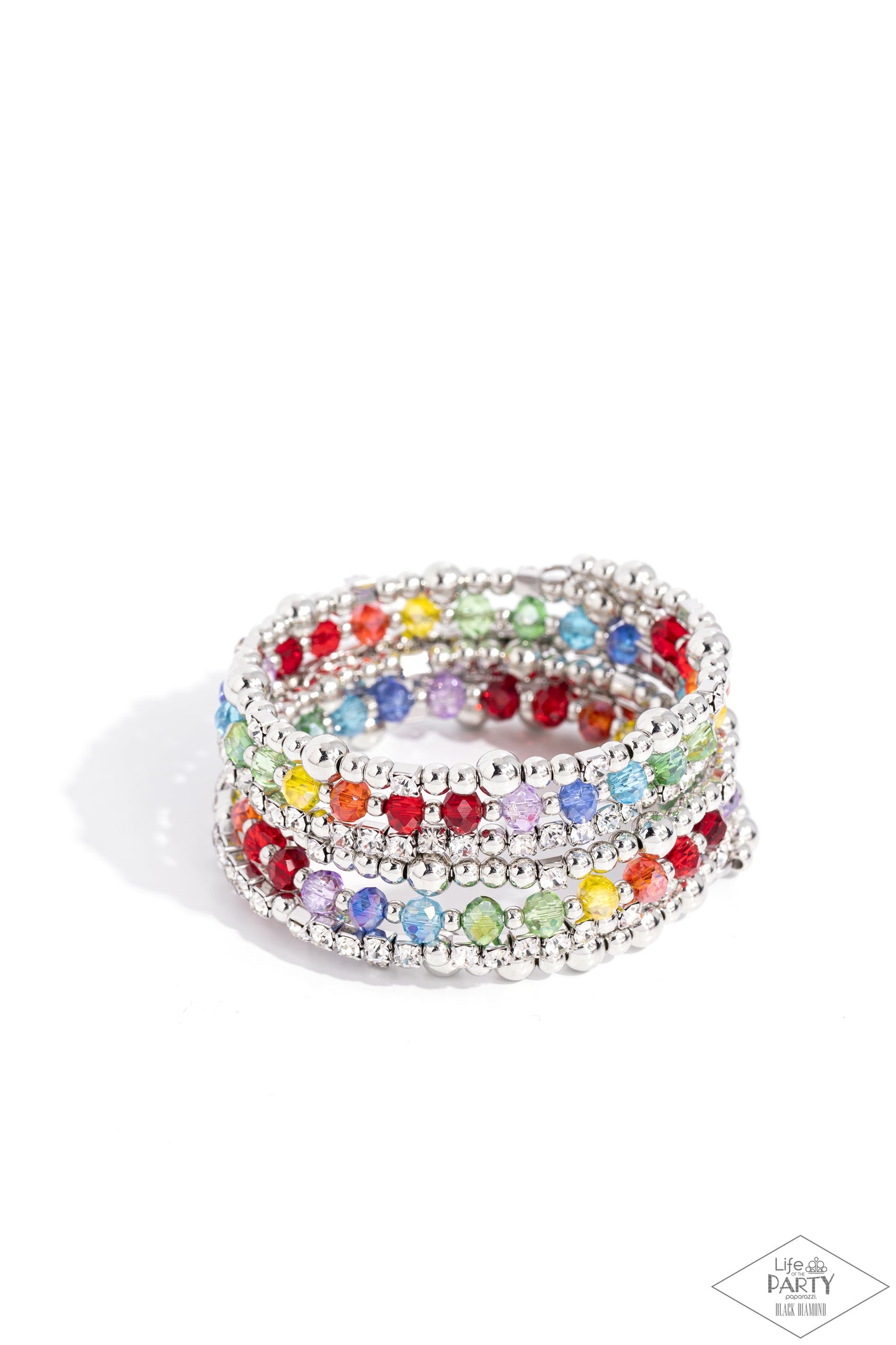ICE Knowing You - Multi Color Rhinnestone Silver Coil Bracelet, Life of the Party Black Diamond Exclusive