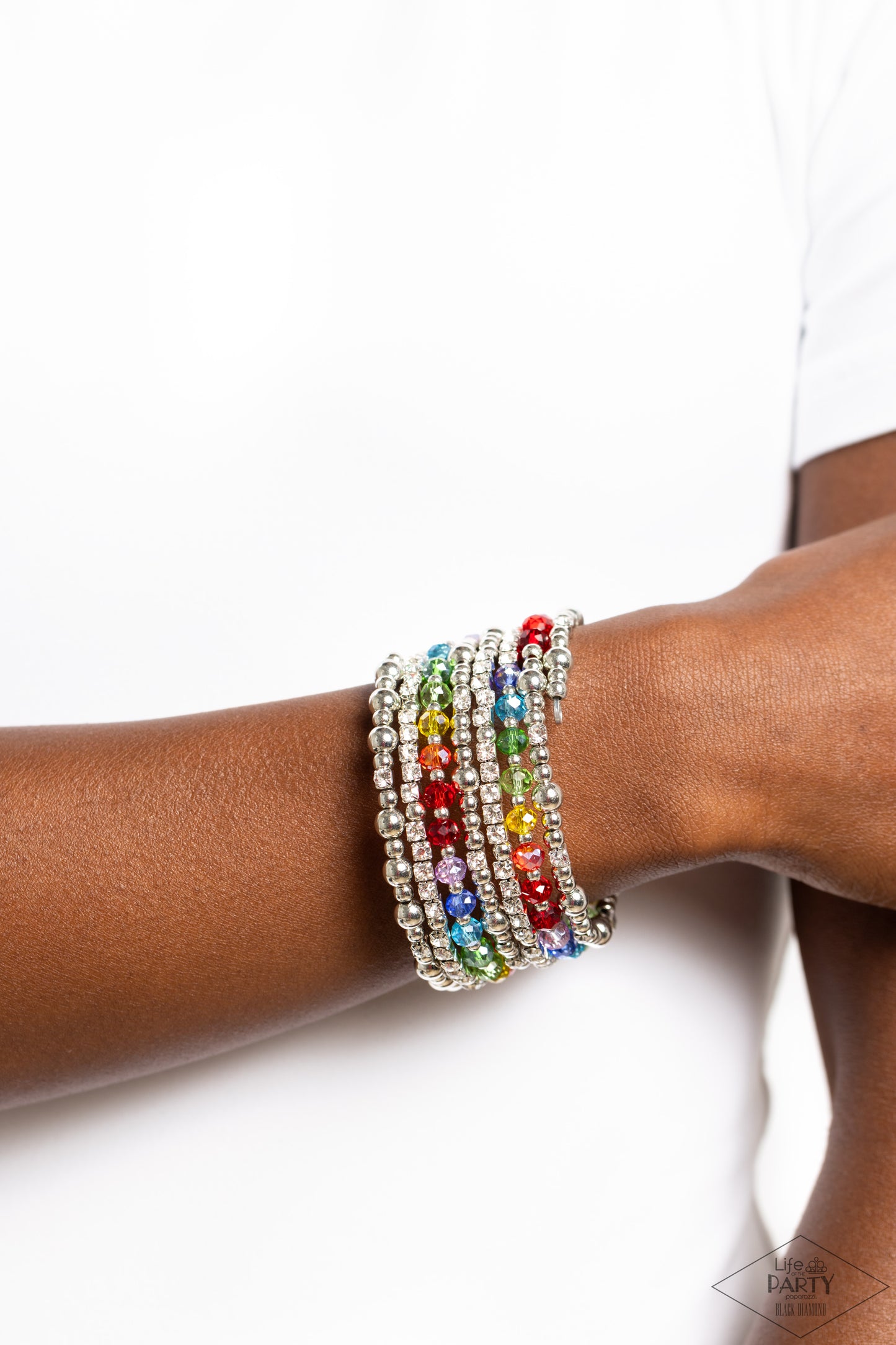 ICE Knowing You - Multi Color Rhinnestone Silver Coil Bracelet, Life of the Party Black Diamond Exclusive