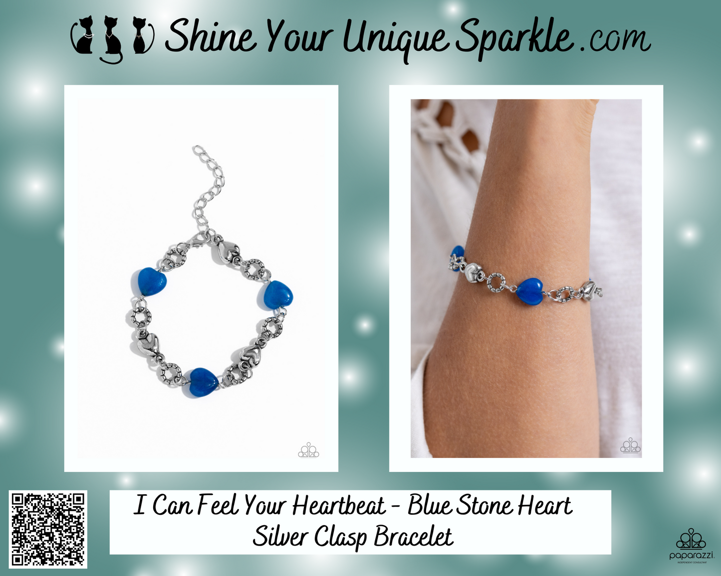 I Can Feel Your Heartbeat - Blue Stone Heart Silver Clasp Bracelet