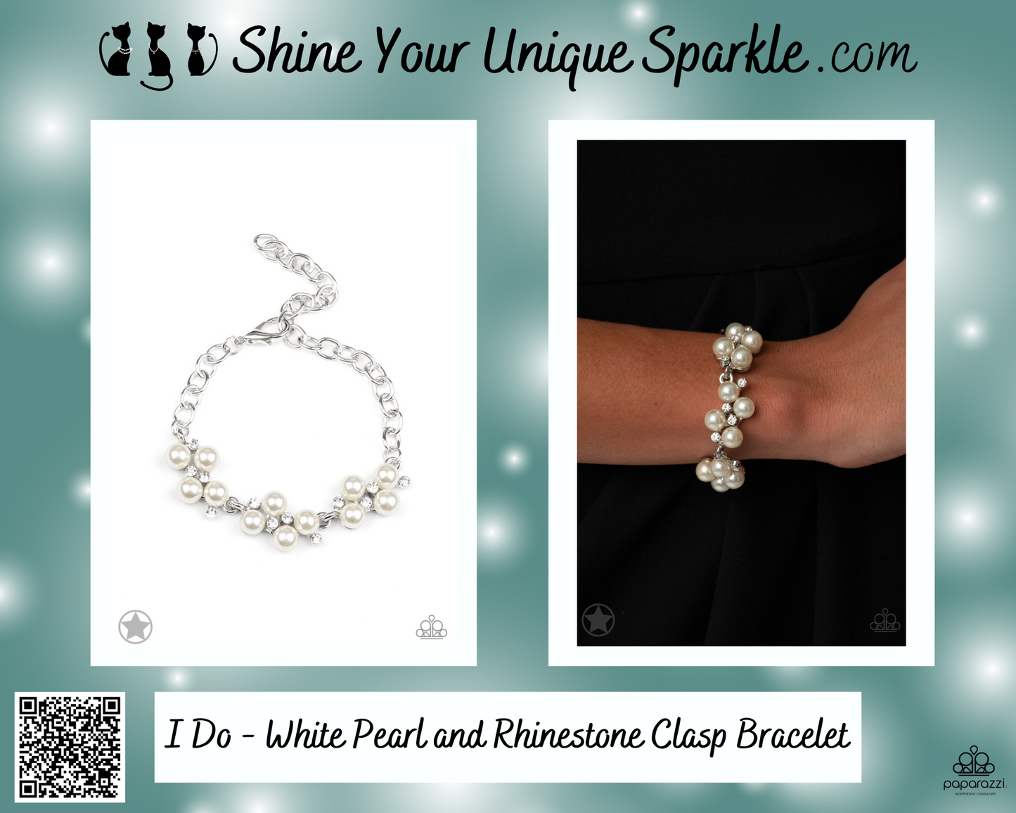 I Do - White Pearl and Rhinestone Clasp Bracelet