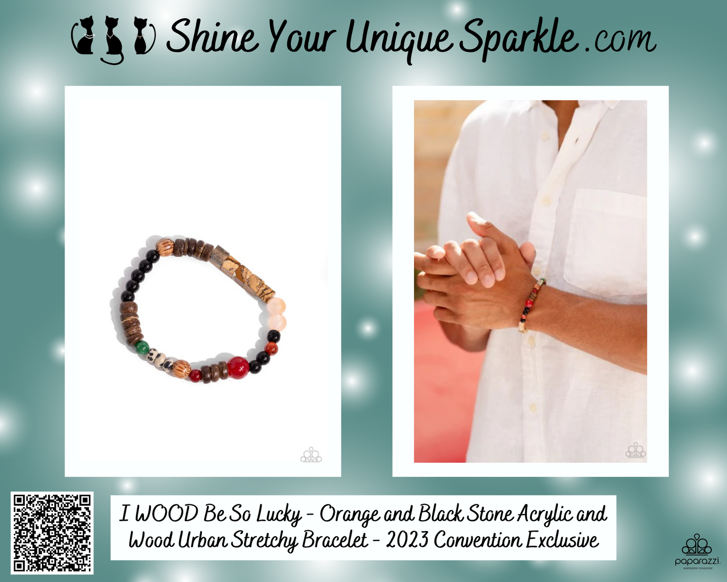 I WOOD Be So Lucky - Orange and Black Stone Acrylic and Wood Urban Stretchy Bracelet - 2023 Convention Exclusive