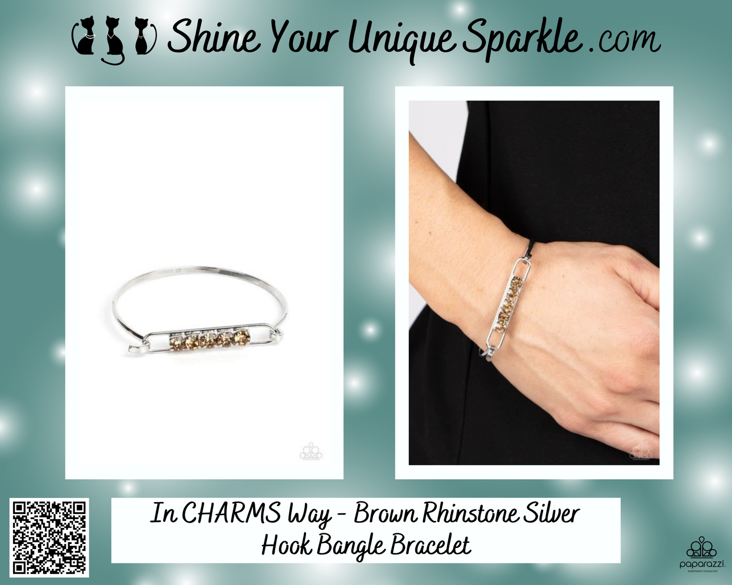 In CHARMS Way - Brown Rhinstone Silver Hook Bangle Bracelet