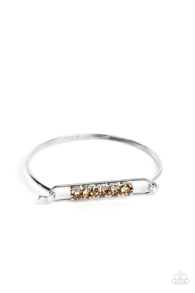 In CHARMS Way - Brown Rhinstone Silver Hook Bangle Bracelet