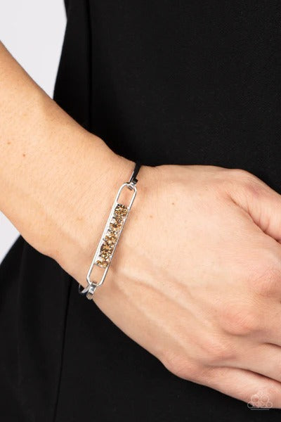 In CHARMS Way - Brown Rhinstone Silver Hook Bangle Bracelet