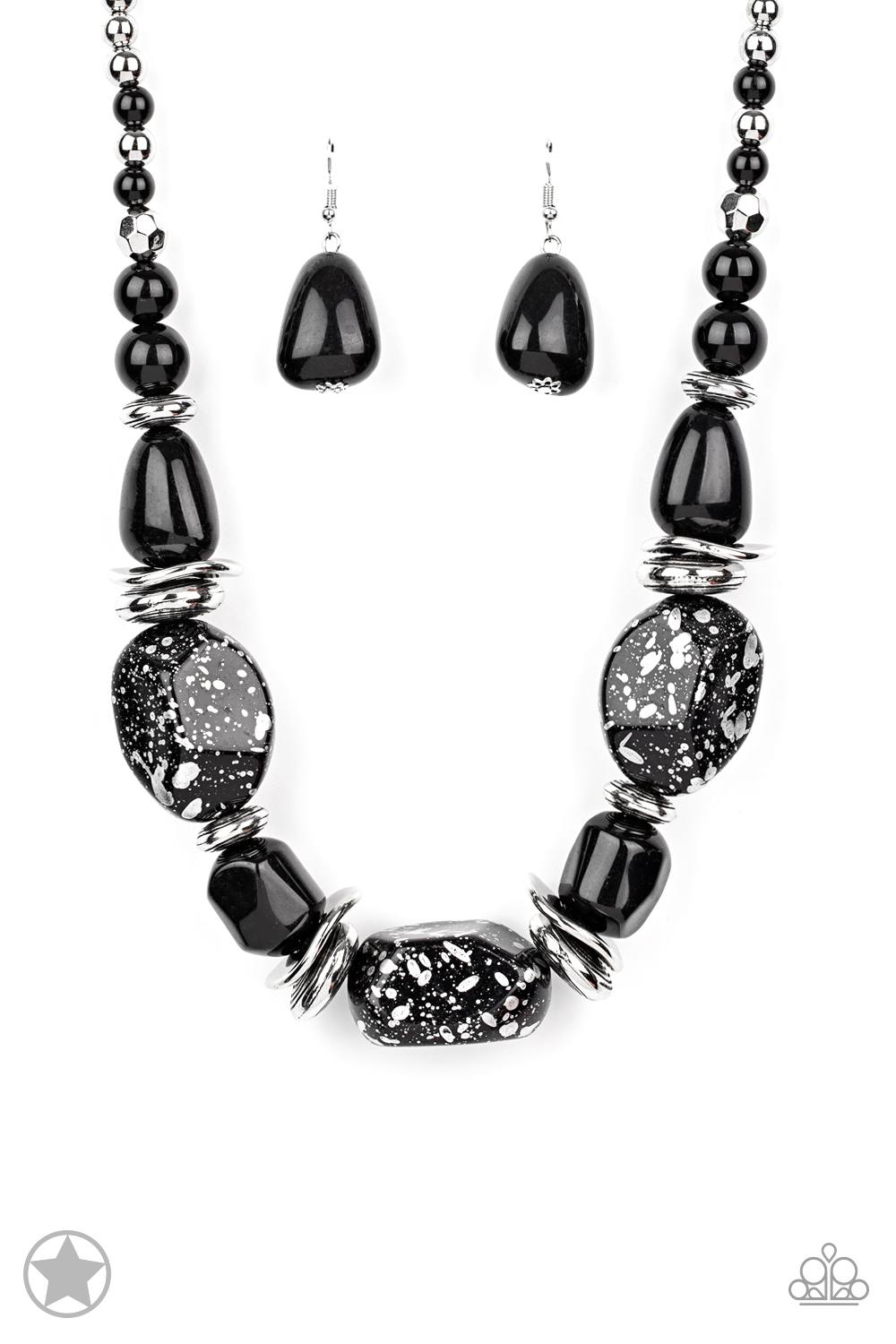 PERFECT MATCH / SET: In Good Glazes - Black Chunky Bead Blockbuster Short Necklace and Glaze of Glory - Black Chunky Bead Blockbuster Stretchy Bracelet
