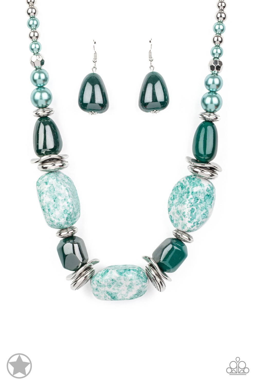 In Good Glazes - Blue / Teal Green Chunky Bead Blockbuster Short Necklace