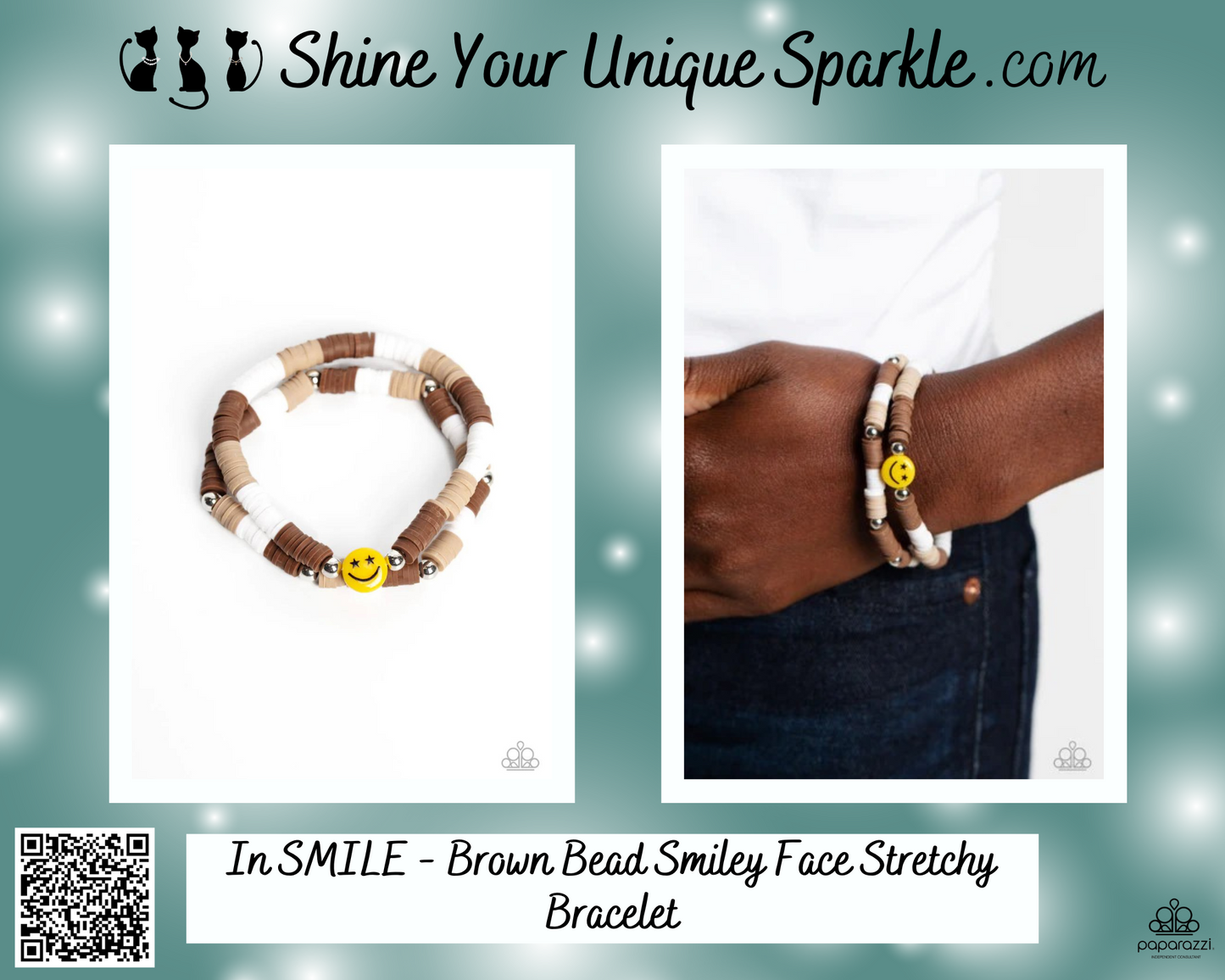 In SMILE - Brown Bead Smiley Face Stretchy Bracelet
