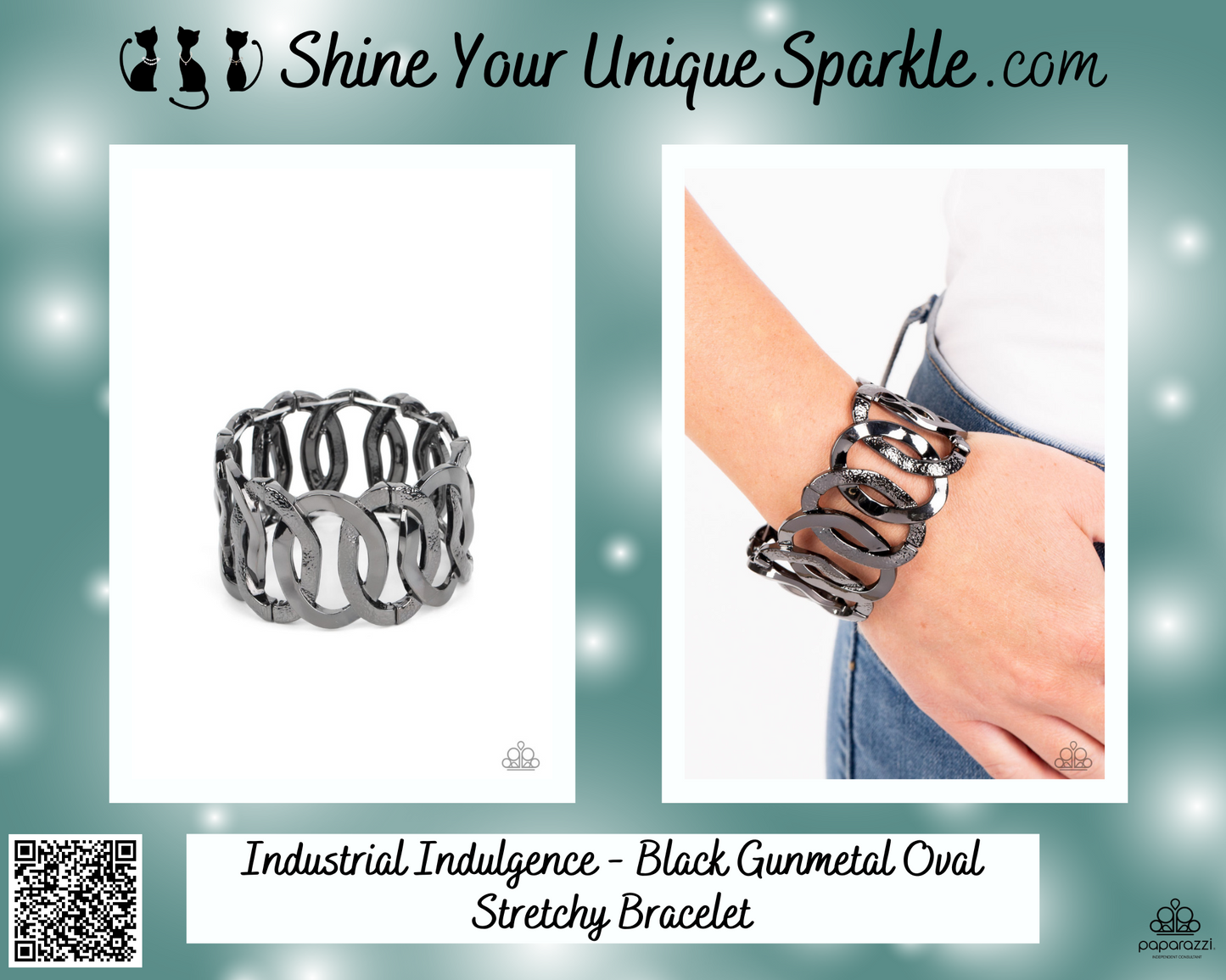 Industrial Indulgence - Black Gunmetal Oval Stretchy Bracelet