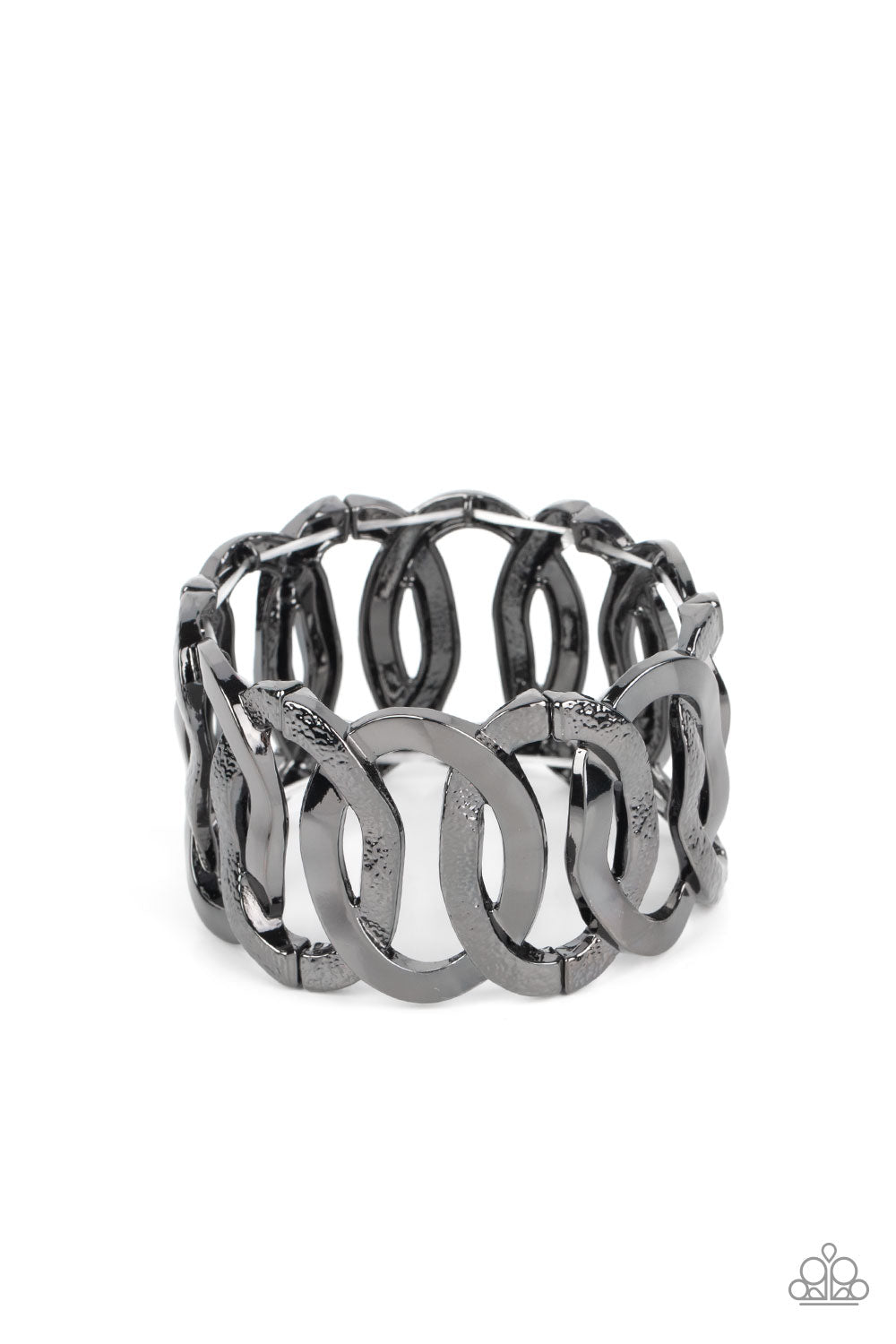 Industrial Indulgence - Black Gunmetal Oval Stretchy Bracelet