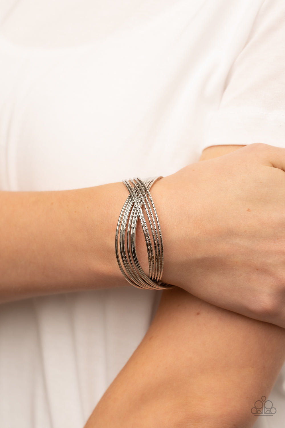 Industrialized Shimmer - Silver Textured Wire Cuff Bracelet