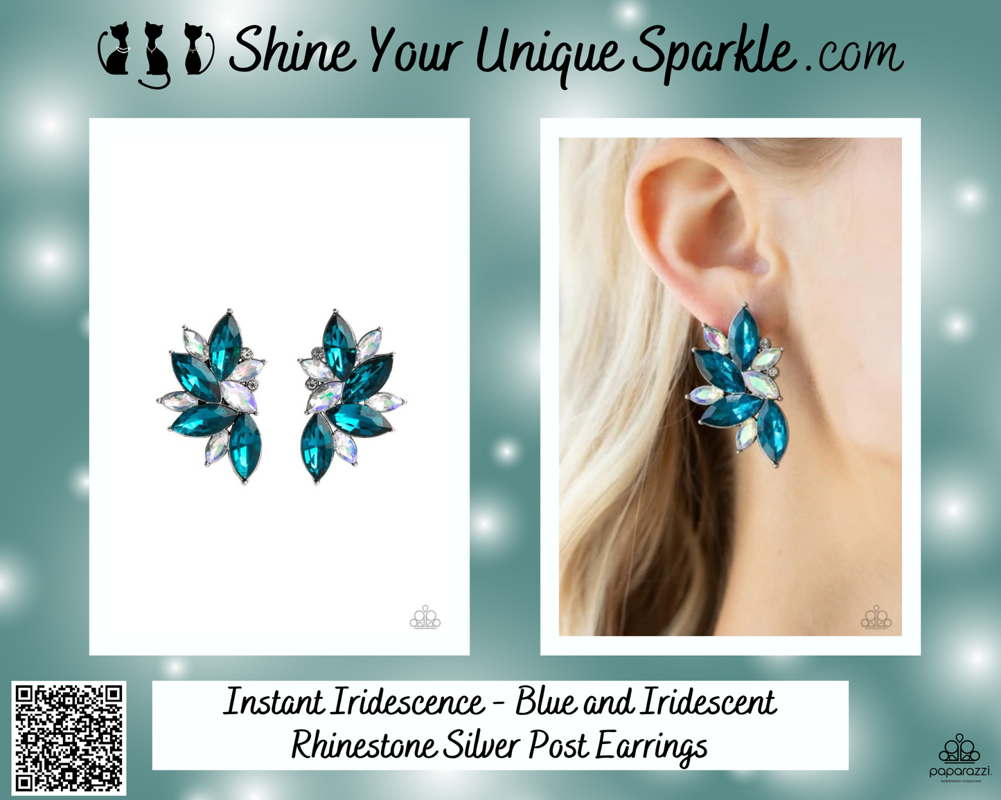 Instant Iridescence - Blue and Iridescent Rhinestone Silver Post Earrings