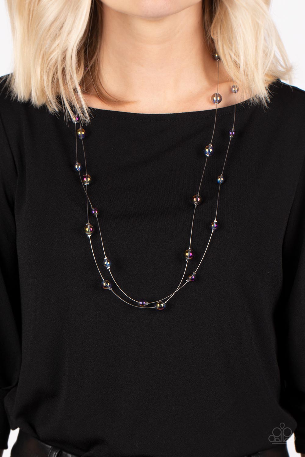 Interstellar Illusions - Purple Bead Wire Layered Medium-Length Necklace