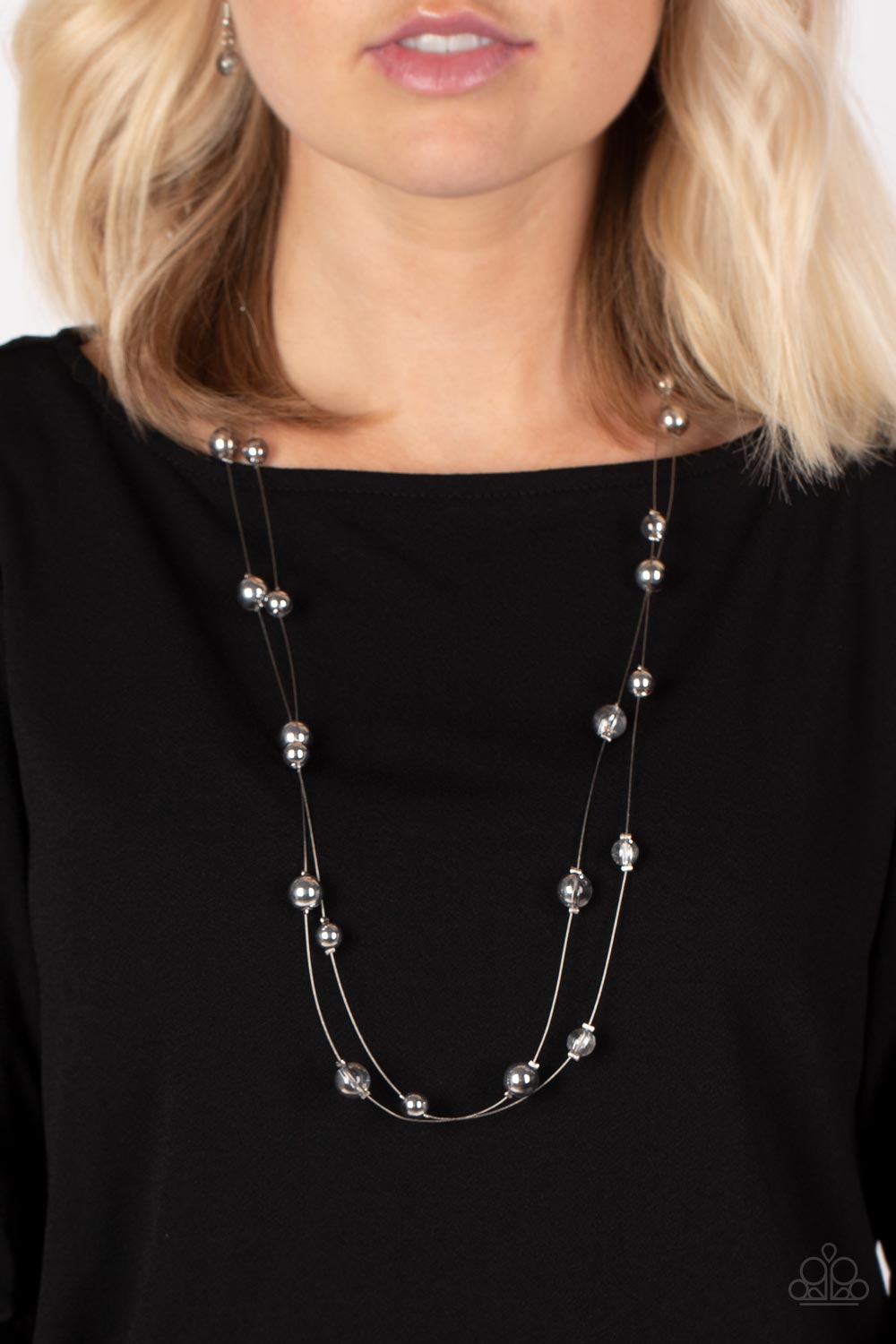 PERFECT MATCH / SET: Interstellar Illusions - Silver Bead Wire Layered Necklace AND Optical Auras - Silver Bead Wire Coil Bracelet