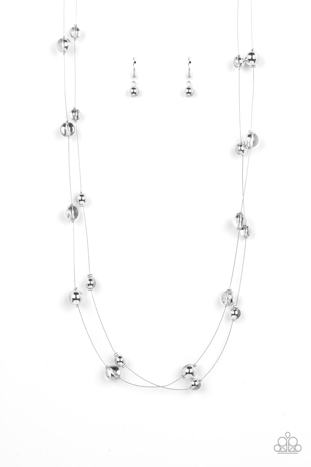 PERFECT MATCH / SET: Interstellar Illusions - Silver Bead Wire Layered Necklace AND Optical Auras - Silver Bead Wire Coil Bracelet