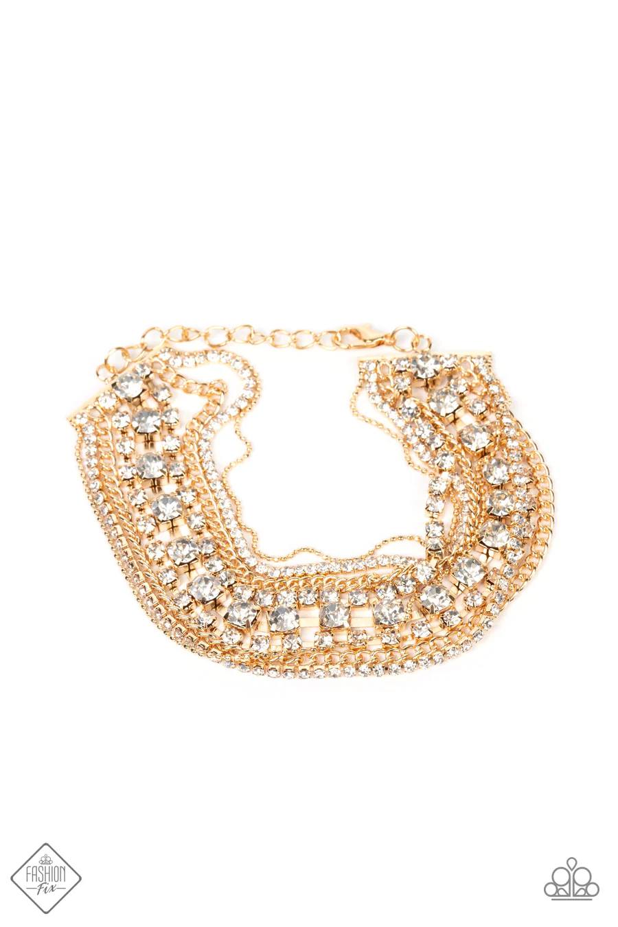 Interstellar Interlude - Gold Chain White Rhinestone Clasp Bracelet