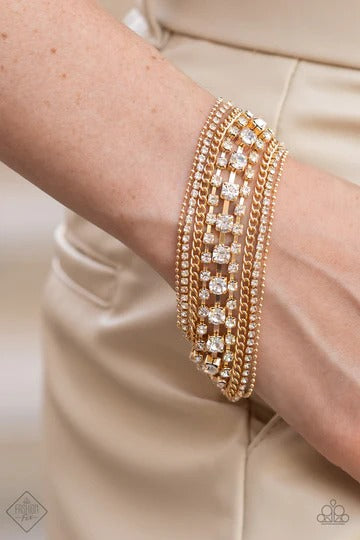 Interstellar Interlude - Gold Chain White Rhinestone Clasp Bracelet