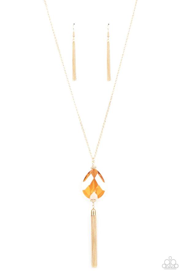 Interstellar Solstice - Gold Iridescent Gem Tassel Long Necklace