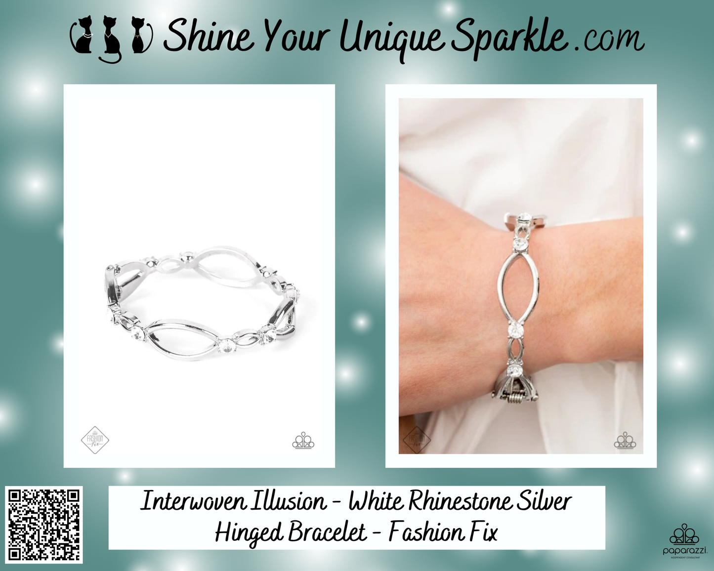 Interwoven Illusion - White Rhinestone Silver Hinged Bracelet - Fashion Fix