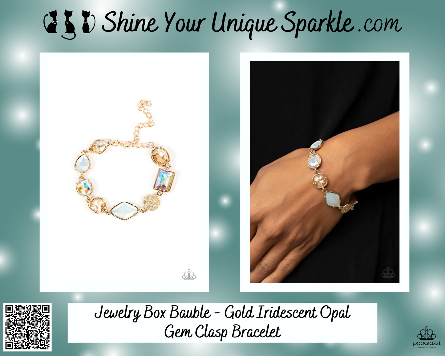 Jewelry Box Bauble - Gold Iridescent Opal Gem Clasp Bracelet