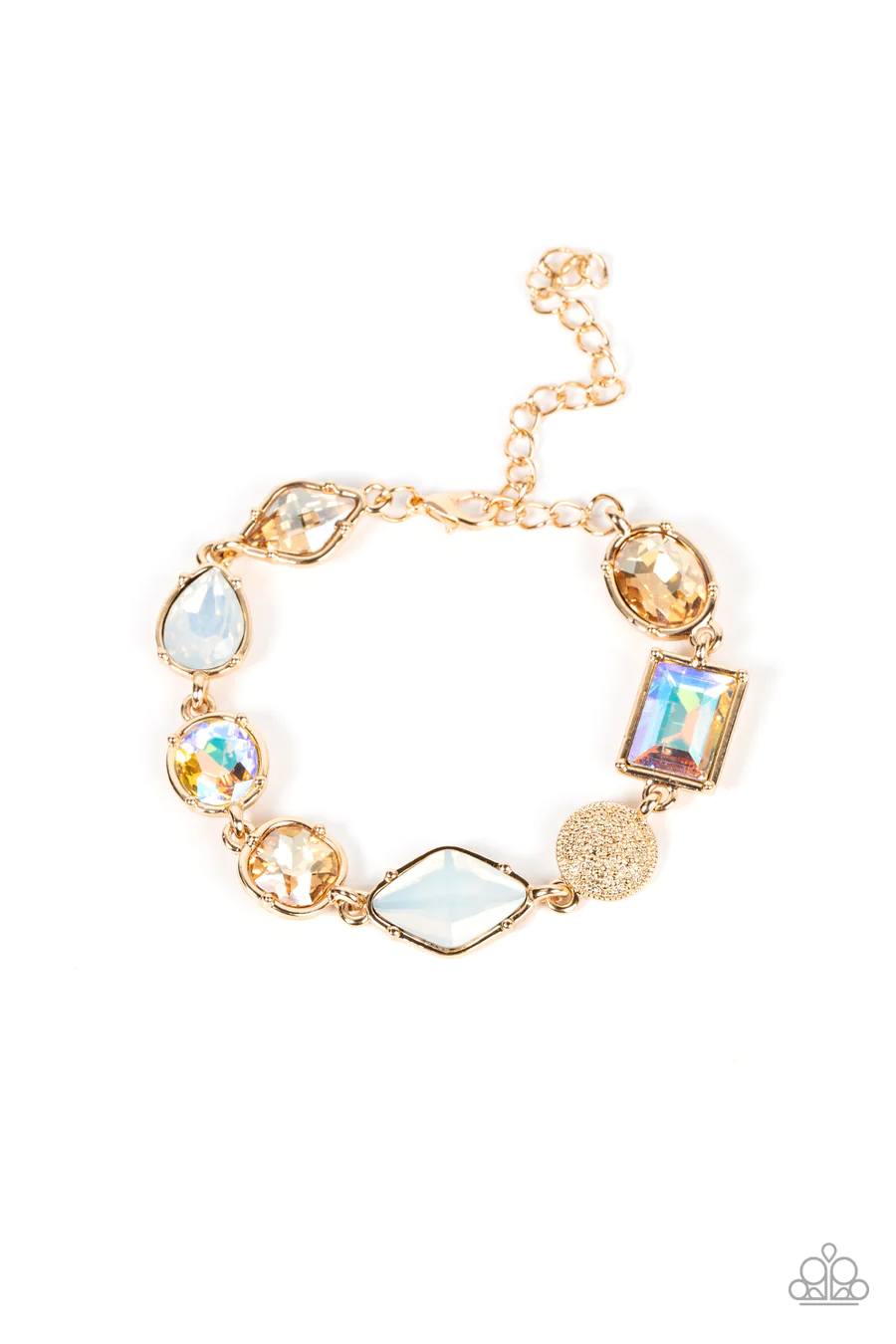 Jewelry Box Bauble - Gold Iridescent Opal Gem Clasp Bracelet