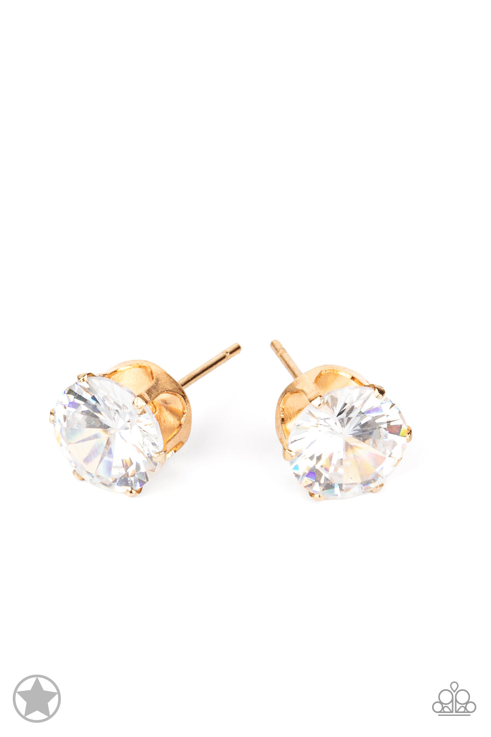 Just in Timeless - Gold Frame Rhinestone Stud Post Earrings - Blockbuster