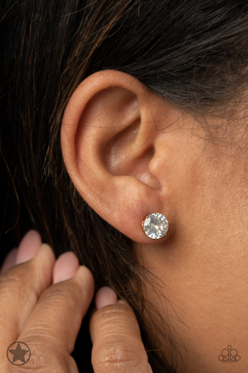 Just in Timeless - Gold Frame Rhinestone Stud Post Earrings - Blockbuster
