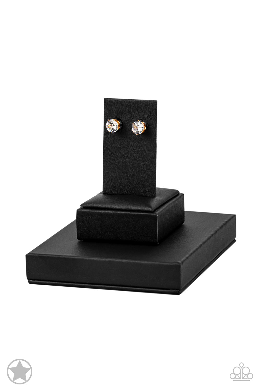 Just in Timeless - Gold Frame Rhinestone Stud Post Earrings - Blockbuster