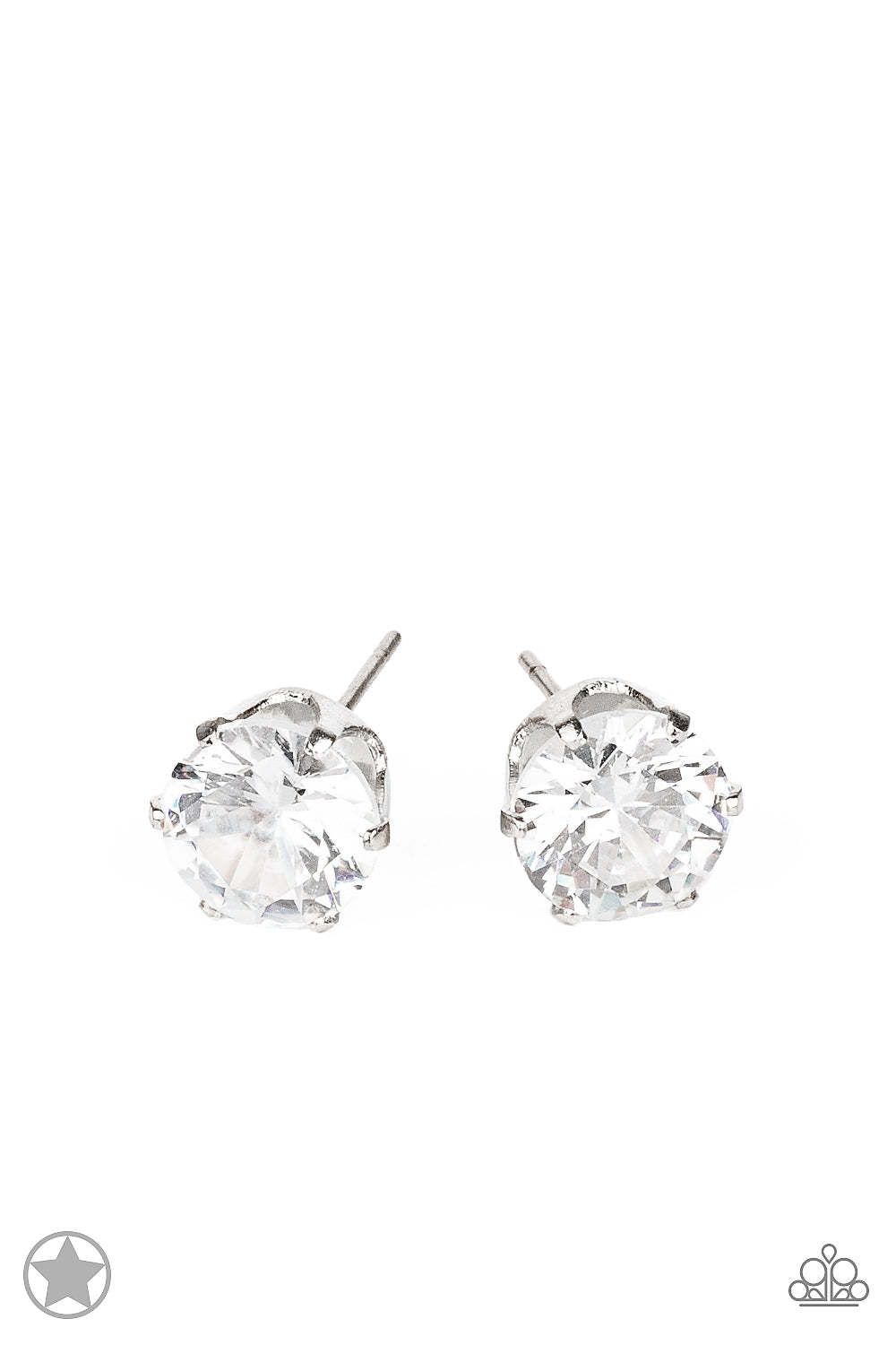 Just in Timeless - White Frame Rhinestone Stud Post Earrings - Blockbuster