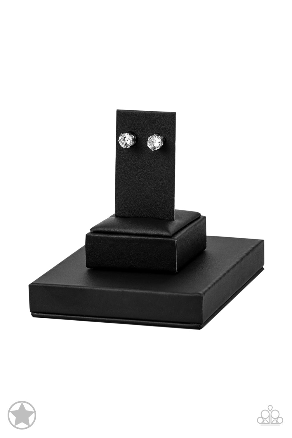 Just in Timeless - White Frame Rhinestone Stud Post Earrings - Blockbuster
