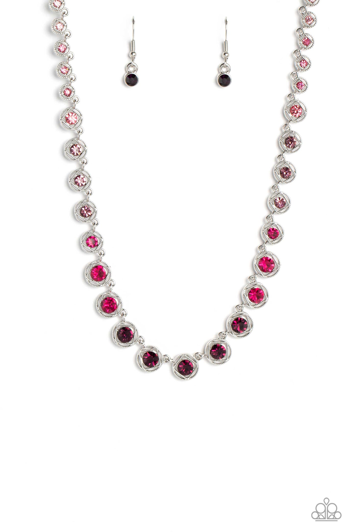 Kaleidoscope Charm - Purple Ombre Rhinestone Silver Short Necklace