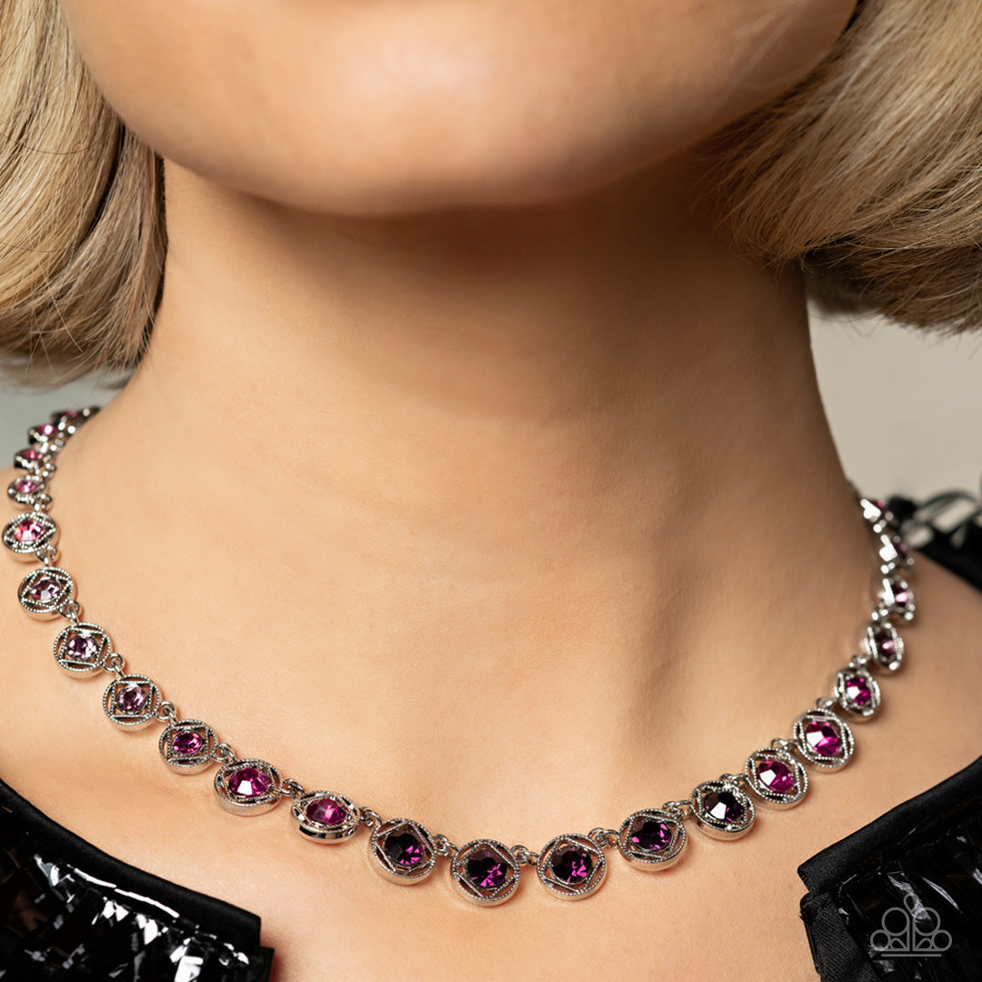 Kaleidoscope Charm - Purple Ombre Rhinestone Silver Short Necklace