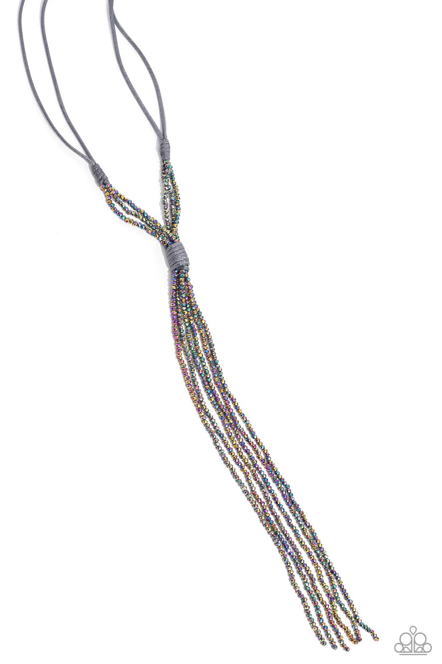 Knotted Karma - Silver Gray Cord Oil Spill Bead Long Necklace - Life of the Party