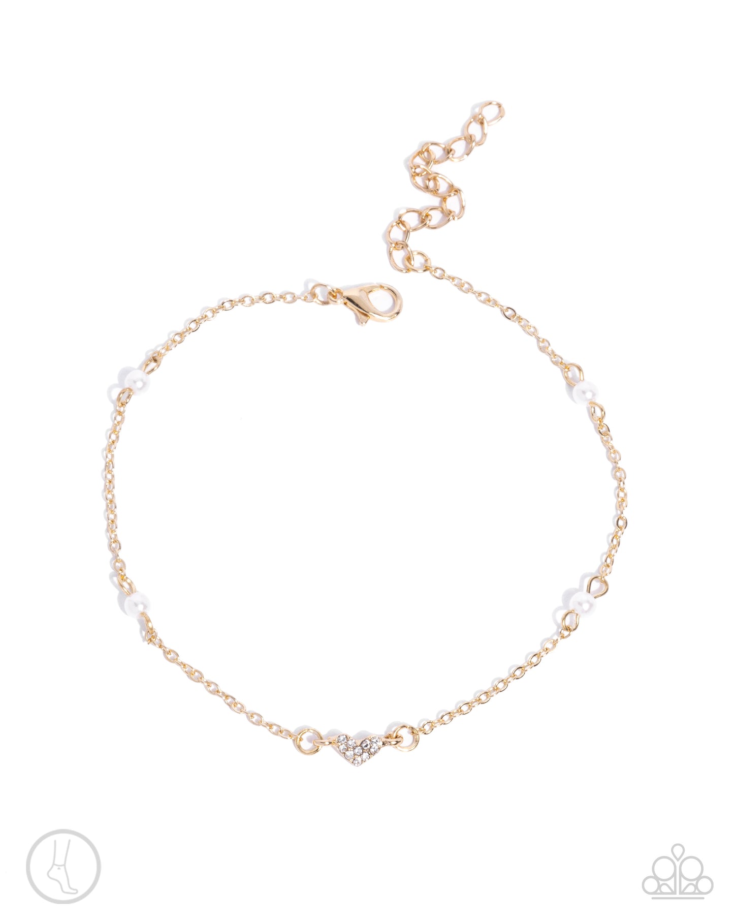 Ladylike Loop - Gold White Rhinestone Heart Anklet