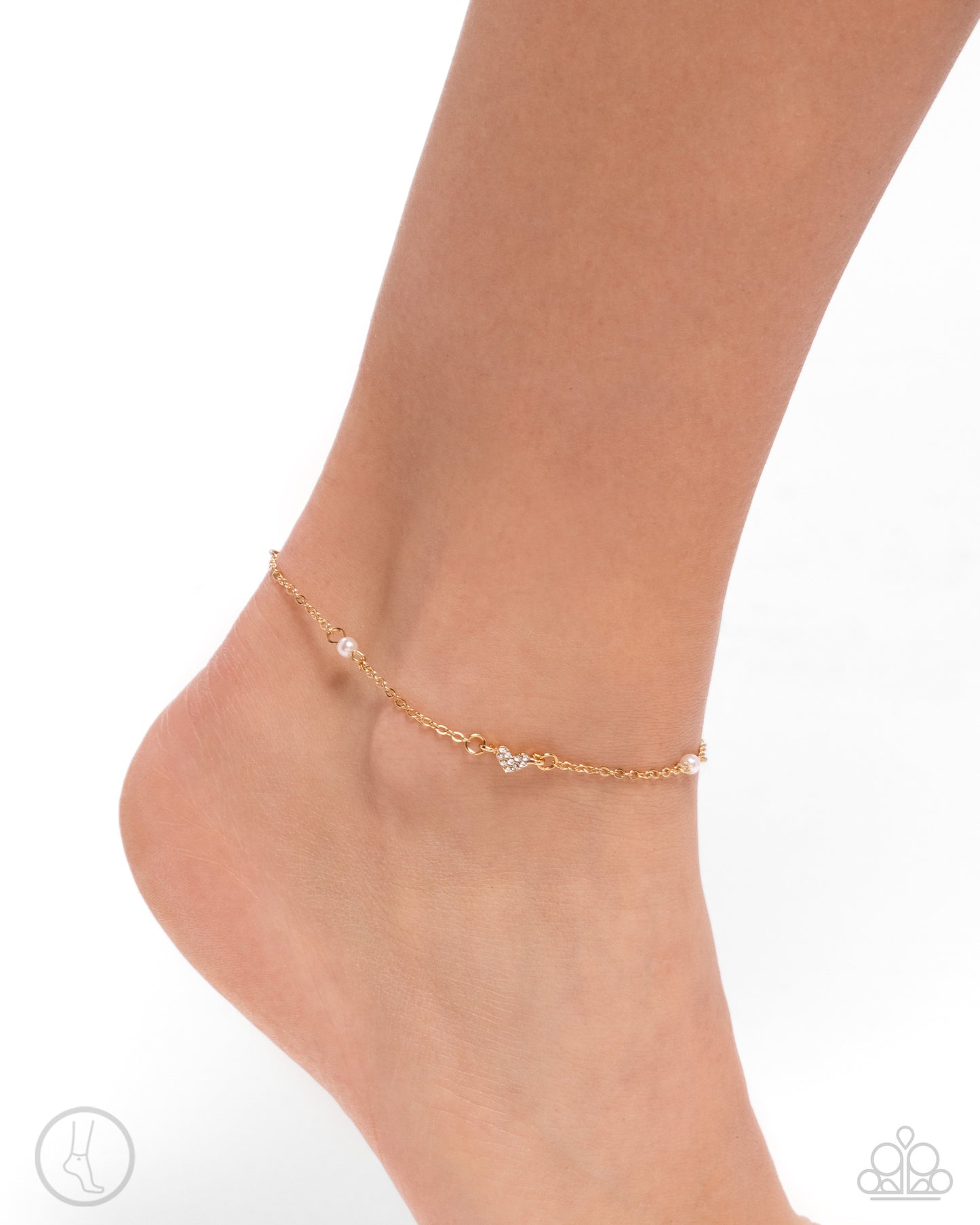Ladylike Loop - Gold White Rhinestone Heart Anklet