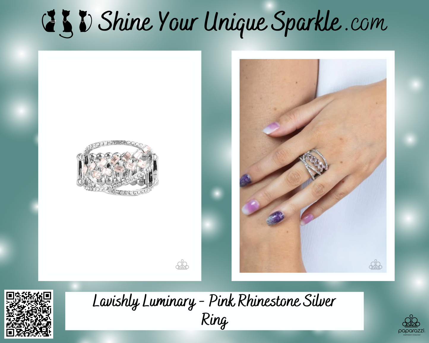 Lavishly Luminary - Pink Rhinestone Silver Ring